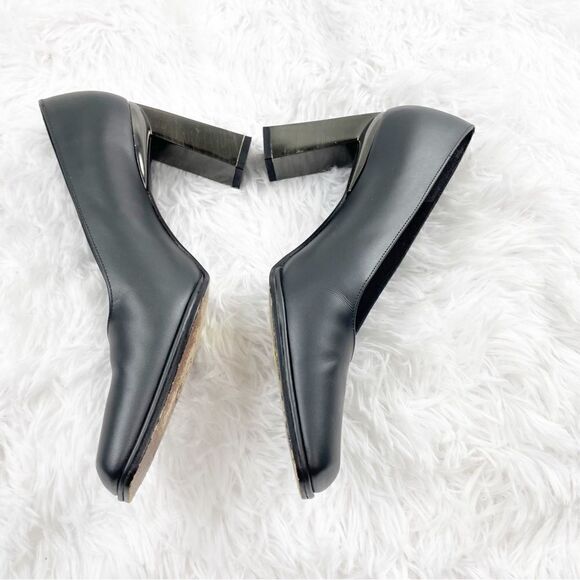Stuart Weitzman Metallic Block Heel Square Toe Leather Shoes - Picture 4 of 8